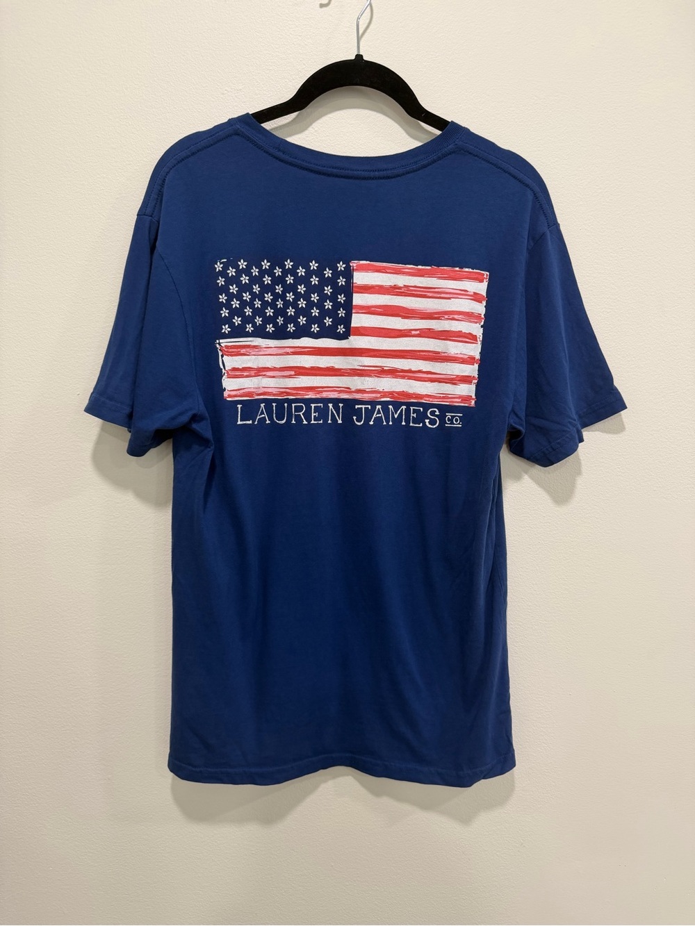 Lauren James American Flag Graphic Pocket Tee Shirt 100% Cotton Soft T-Shirt
